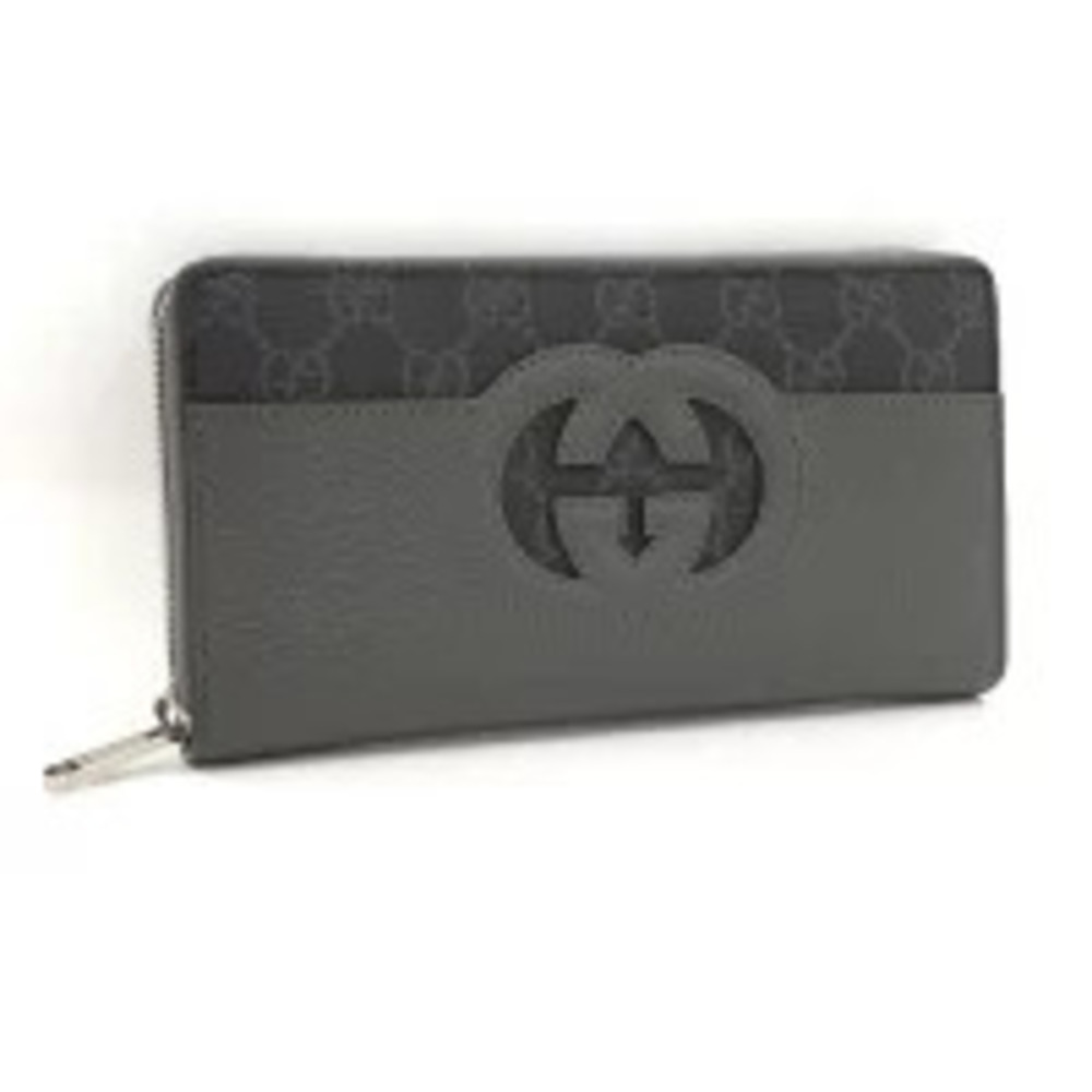 Gucci Round Zipper Long Wallet Leather Cutout Interlocking G